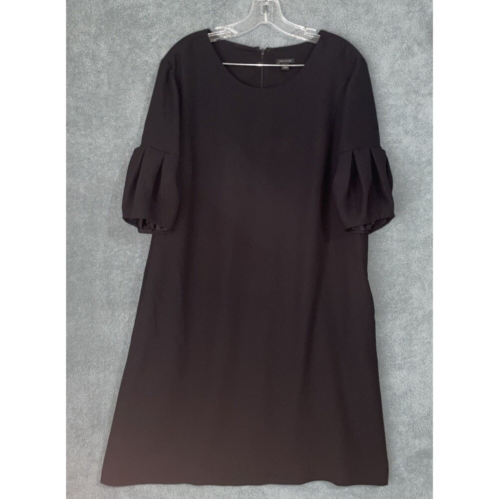 Ann Taylor Dress‎ Womens 16 Black Shift Short Sleeve Knee Length Zip Up Lined